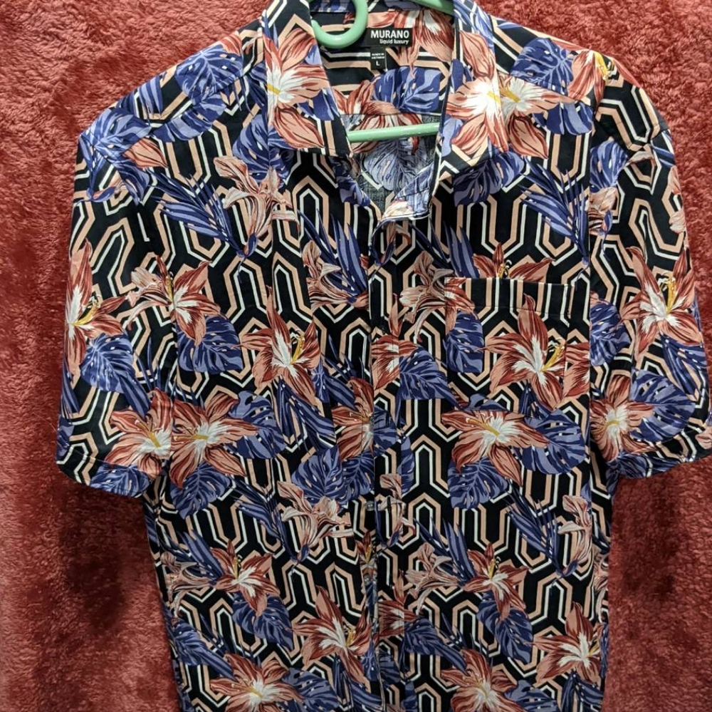 Men's Murano shirt Large short-sleeved button-up multi-colored